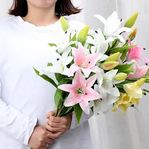 Florero de lirio de tacto largo pequeño de PVC de flores de alta calidad para habitación de casa con decoración de boda regalos de flores artificiales
