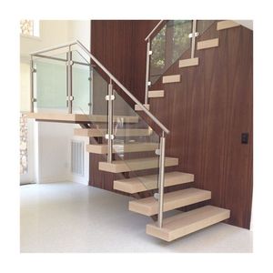 Escalier droit en acier et bois pour l'intérieur, cm, avec Design de balustrade en verre, justaucorps - Product Image 1