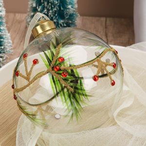 Bola de Navidad de cristal transparente con hojas pintadas a mano y piedras brillantes decorativas Rojas Adornos navideños - Product Image 1