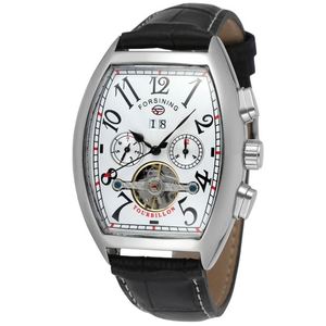 FORSINING 9409 classic Brown mens meccanismo orologio futuristico cinturino in vera pelle impermeabile Tourbillion week display rohs watch - Product Image 3