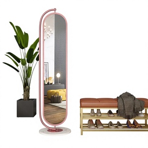 Espejo de pie decorativo moderno de cuerpo entero, ecológico, con marco de metal, diseño ovalado rosa, para uso doméstico, con base giratoria. - Product Image 1