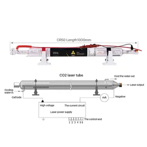 LASERPWR Seri SPT-C 50W Co2 Tabung Laser 1000*50Mm Ukuran Panjang Gelombang 10,6um untuk Mesin Pemotong Laser Co2 dengan Harga Pabrik