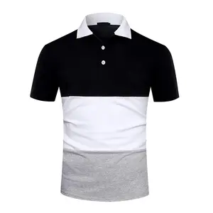 Toptan moda golf giyim özel Logo kontrast beyaz ve siyah çizgili Golf Polo gömlek erkekler Polo tişört