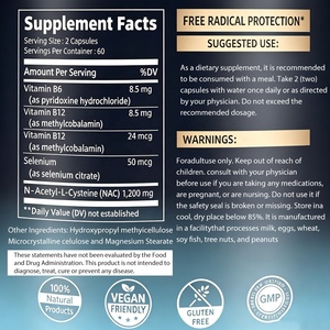 Complément alimentaire NAC naturel de haute qualité, sélénium, B6, B12, capsules de N-acétyl-L-cystéine, soutient la santé du système immunitaire, antioxydant - Product Image 2