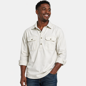 Best Quality Men's <strong>Half</strong> <strong>Button</strong> Uniform <strong>Shirt</strong> 100% Cotton Spring Customized Factory Workwear Turn-Down Collar Anti-Wrinkle - Product Image 3