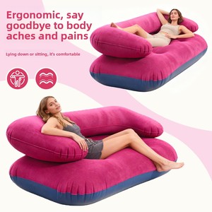 Canapé gonflable en PVC d'extérieur en forme de U à deux places avec accoudoirs, <span class=keywords><strong>matelas</strong></span> pneumatique floqué, chaise longue de loisirs - Product Image 1