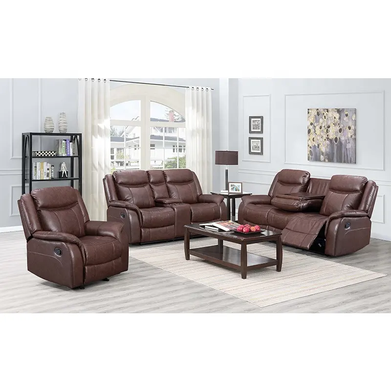 Cozy casa 321 sofá de couro marrom revestimento, sofá reclinável personalizado sofá conjunto de mobiliário