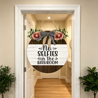 Panneau suspendu rond en bois drôle No Selfies In The Bathroom Shaped Rustic Home Bathroom Art Wall Decor For Bathroom Toilet 12 Inch