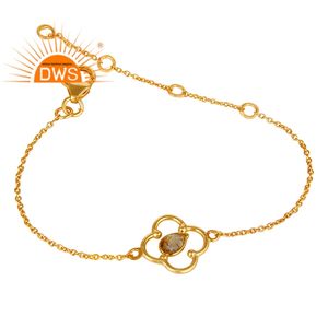 Flower Design Golden Rutile <b>Gemstone</b> <b>Bracelet</b> Indian Gold Plated Sterling Silver Chain <b>Bracelet</b> Jewelry Manufacturer - Product Image 2
