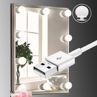 Lampu Cermin Rias, Cermin Cukur Kabel USB dengan 10 Lampu Bohlam Led Dapat Diredupkan