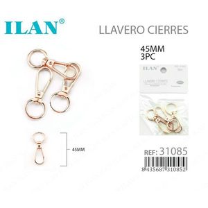 Set di 3 Portachiavi Ilan con Chiusura a Moschettone 45mm in Oro Rosa - Product Image 1