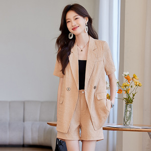 Women's Short Sleeve Suit Set Casual Breathable Polyester Summer Style Pocket Design AYM990 - Product Image 1