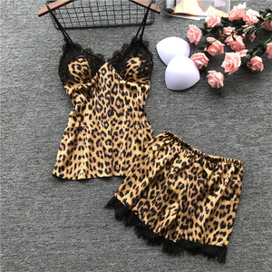 Ensemble de pyjama OEM en soie imprimé léopard noir avec nœuds pour l'été – Vente en gros - Product Image 6