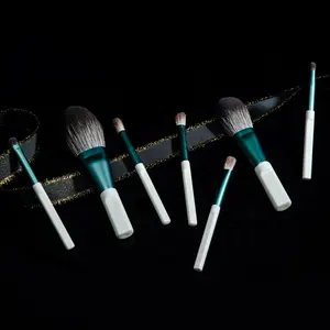 7 PCS Blue Makeup Brush Premium Snow Fox Hair Special Shape Solid Wood Handle