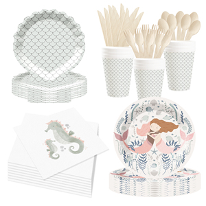 ชุดจานกระดาษลายเกล็ดนางเงือก DAMAI แบบกำหนดเอง สำหรับงานเลี้ยงวันเกิดเด็กผู้หญิง ชุดอุปกรณ์จัดงานปาร์ตี้ธีมนางเงือกแบบใช้แล้วทิ้ง - Product Image 1
