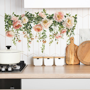 Guirlande florale <span class=keywords><strong>romantique</strong></span> de pivoines, autocollants muraux 3D amovibles, salon, salle de bain, cuisine, autocollants muraux décoratifs - Product Image 5