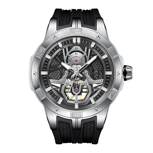 Poniger Luxury Brand Men's Automatic Self-Winding Mechanical Watches High Quality with Glass Dial Window and Pointer Display