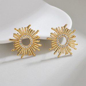 Pendientes de Botón de Estilo Retro Europeo Americano, Joyería de Moda de Aleación con Diseño de Girasol, Personalidad Creativa, para <span class=keywords><strong>Shein</strong></span> y Comercio Transfronterizo - Product Image 2
