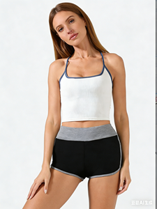 Shorts de sport taille haute noirs pour femme, lot de 3 - Shorts d'entraînement extensibles et respirants avec bordure contrastante, pour usage décontracté - Product Image 4