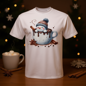 T-shirt unisexe avec bonhomme de neige au chocolat chaud de Noël, taille adulte S M L XL XXL - Product Image 3