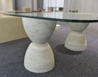 Meubles de salon de luxe personnalisés SHIHUI Base en travertin naturel irrégulier Table basse en marbre avec dessus en verre