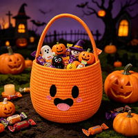Panier de rangement pour bonbons en corde de coton pour Halloween, grande capacité, panier à main pour jouets fantômes, bac de rangement créatif pour cadeaux d'enfants