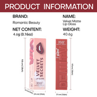 Gloss à lèvres liquide mat velours Romantic Beauty, rouge à lèvres longue tenue, non décolorant, maquillage pour les lèvres, logo personnalisé