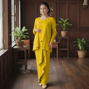 Conjunto de Baju Kurung Borong Directo de Fábrica, Kebaya Modest Sulam Kerawang, Vestido Maxi de Crepé Cey Ecológico Sin Plancha, Viral Raya 2025 - Product Image 1