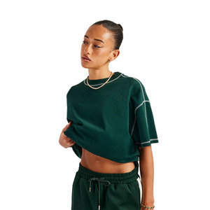 KY Unisex Oversized T-shirt 100% Cotton Crew Neck Contrast <strong>Stitching</strong> Loose Fit Casual <strong>Top</strong> - Product Image 1