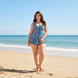 Costume da bagno intero HDJ Plus Size con controllo pancia, stampa animalier, scollo a V profondo, aderente, copricostume BZ77059 - Product Image 3