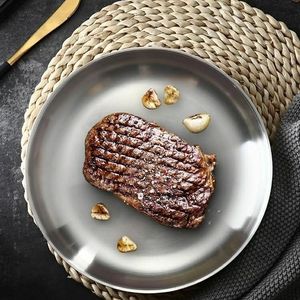 Plaque isolante thermique double couche en acier inoxydable, plat rond à fond plat de 27,9 cm pour usage domestique, plateau à fruits et barbecue - Product Image 4