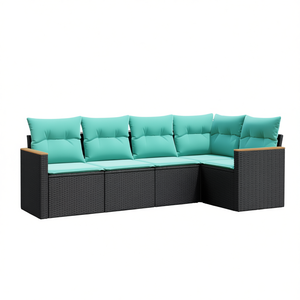 Ensemble de canapés de patio en polyrotin noir avec coussins, mobilier d'extérieur pour 5 personnes, design contemporain, style moderne - Product Image 1