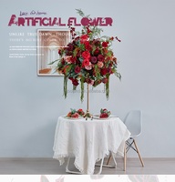 Boule de fleurs artificielles en forme de diamant, rouge H117, 60 cm, extra-large, pour arrangement floral de table principale de mariage