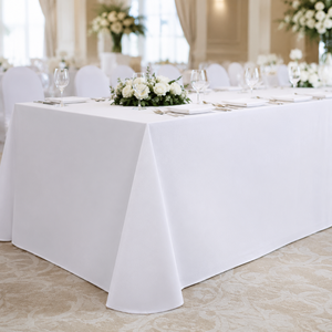 Wholesale <b>White</b> Rectangle Polyester Tablecloth Custom Size Hotel Wedding Event Rental Long <b>Table</b> Linen - Product Image 1