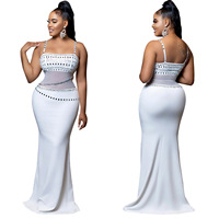 Haute qualité couleur unie femmes fête Maxi robe élégante Club fête robe de soirée diamant Slip robes avec strass