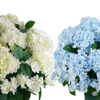 Grande plante artificielle d'hortensia blanc et bleu de 70 cm en pot, buisson d'hortensia pour décoration intérieure, table, mariage, fête, fleur en pot