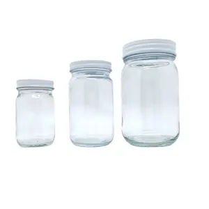 高品质梅森玻璃罐4盎司8盎司16盎司圆形玻璃蜂蜜储存生态梅奥罐罐装罐，带白色金属盖