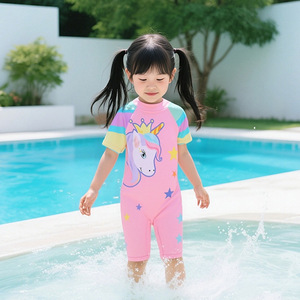 Traje de baño de una pieza para niñas, estampado de unicornio rosa, Upf 50, ropa de natación para niños de 4 a 8 años, traje para deportes acuáticos - Product Image 1