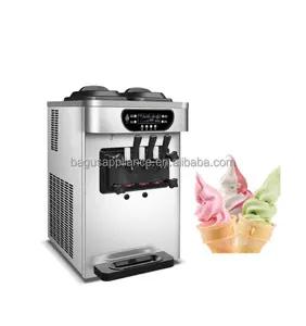 Máquina de helado suave de mesa 30-45L/H 3 sabores diferentes con tolva 2x7.2L Máquina de helado comercial completamente automática