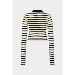 Pull court à rayures pour femme, style minimaliste preppy, coupe ajustée, manches longues, idéal pour les pique-niques du week-end - Product Image 2
