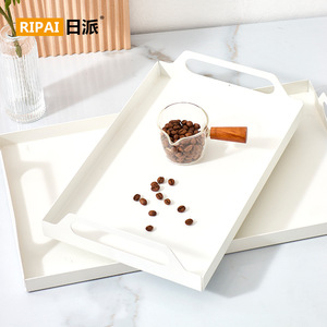 Plateau à thé Ripai, plateau de rangement carré en métal blanc pour bureau, avec poignée, pour servir le thé et placer les collations - Product Image 3