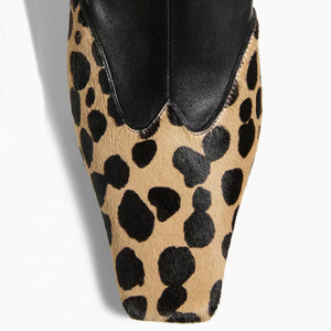 Women's High Chunky Heels Leopard Patchwork Short <b>Booties</b> Square Toe Side Zipper Ankle Boots Red Patent Mixed Color Shoes - Product Image 5