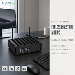 Mini <span class=keywords><strong>PC</strong></span> industriel sans ventilateur Sharerdp OEM ODM Core I3 11e génération, double écran VGA RJ45 LAN en aluminium pour poste de travail de bureau - Product Image 1