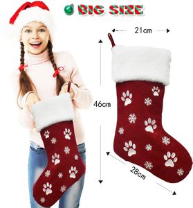 Chaussettes de Noël à suspendre avec motif de chien mignon de dessin animé, patte blanche et flocon de neige, pour décorer l'arbre de Noël - Product Image 6