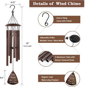 Carillons éoliens d'extérieur de style européen de 32 pouces, de haute qualité, imperméables, ornements de jardin en fer et aluminium, à fixation murale - Product Image 2