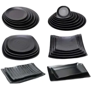 Высококачественная Коммерческая посуда нового дизайна с логотипом на заказ, черная меламиновая обеденная тарелка, обеденный набор