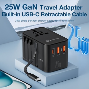 Adaptateur secteur de voyage <span class=keywords><strong>universel</strong></span> rapide Wontravel PD 25W avec technologie PPS GaN, câble rétractable pour ordinateur <span class=keywords><strong>portable</strong></span>, appareil photo, prise mondiale - Product Image 2