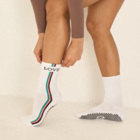 Chaussettes de Pilates antidérapantes avec logo personnalisé, bande latérale colorée, motif LOVE, bord côtelé, pour femmes, yoga et fitness