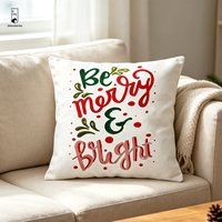 Housse de coussin de Noël personnalisée, design imprimé Be Merry Bright, 100 % polyester velours, taie d'oreiller carrée, décoration de Noël