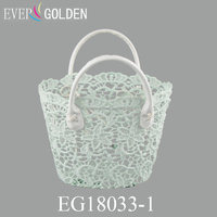 22X11X19CM Polyester écologique tissé fleur fille panier dames dentelle sac à provisions sac de plage dentelle panier avec Double poignées
